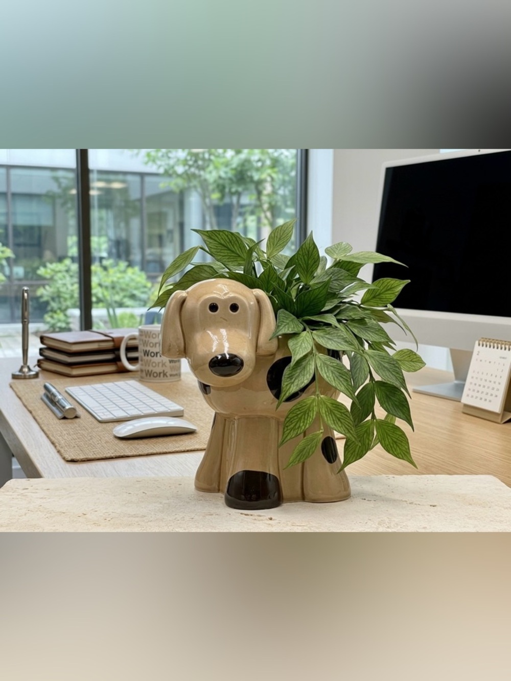 Vintage Napco Spotted Dog Planter - Mid Century Modern Ceramic Puppy Vase